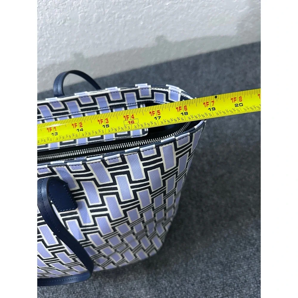 Kate Spade New York Large Geometric Print Coated Canvas Tote Shoulder Bag Navy